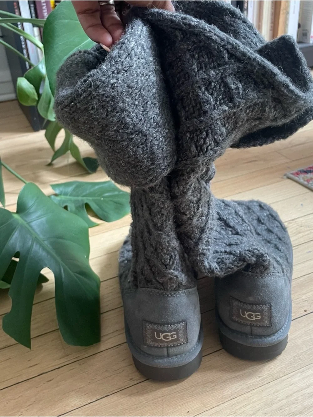 Cozy Knit Tall Slouch UGG Boots in Charcoal Gray